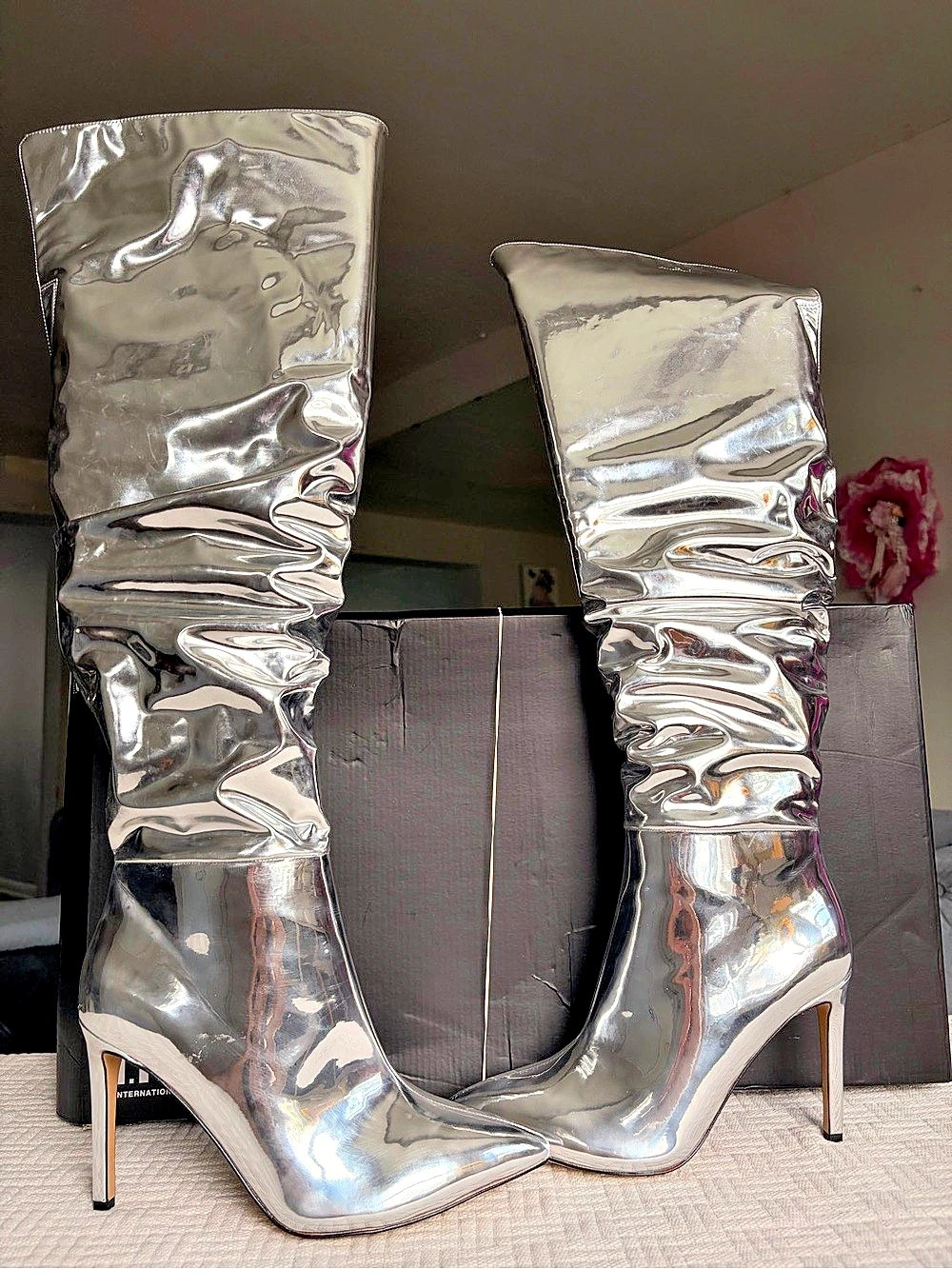 INC Silver Over-the-Knee Stiletto Boots